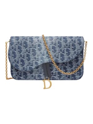 Christian Dior Saddle OBLIQUE Jacquard Denim With Canvas  One Crossbody Clutches + Brand Box , size 22*13
