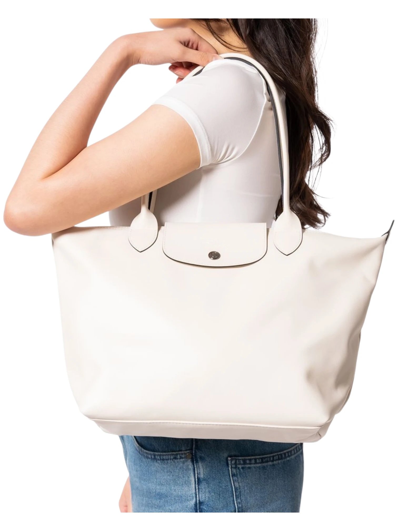 ⁦Longchamp
Medium Le Pliage Xtra Bag in Leather white , size 40*27⁩ - الصورة ⁦4⁩