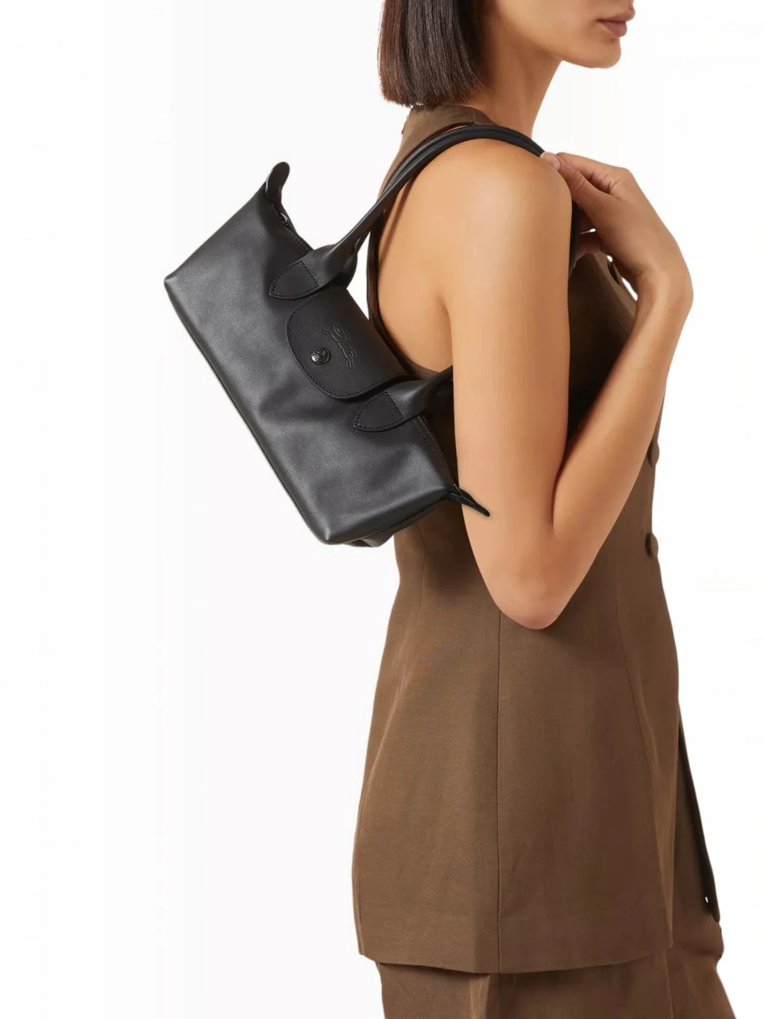 ⁦Longchamp
Medium Le Pliage Xtra Shoulder Bag in Leather black , size 26*11⁩ - الصورة ⁦6⁩