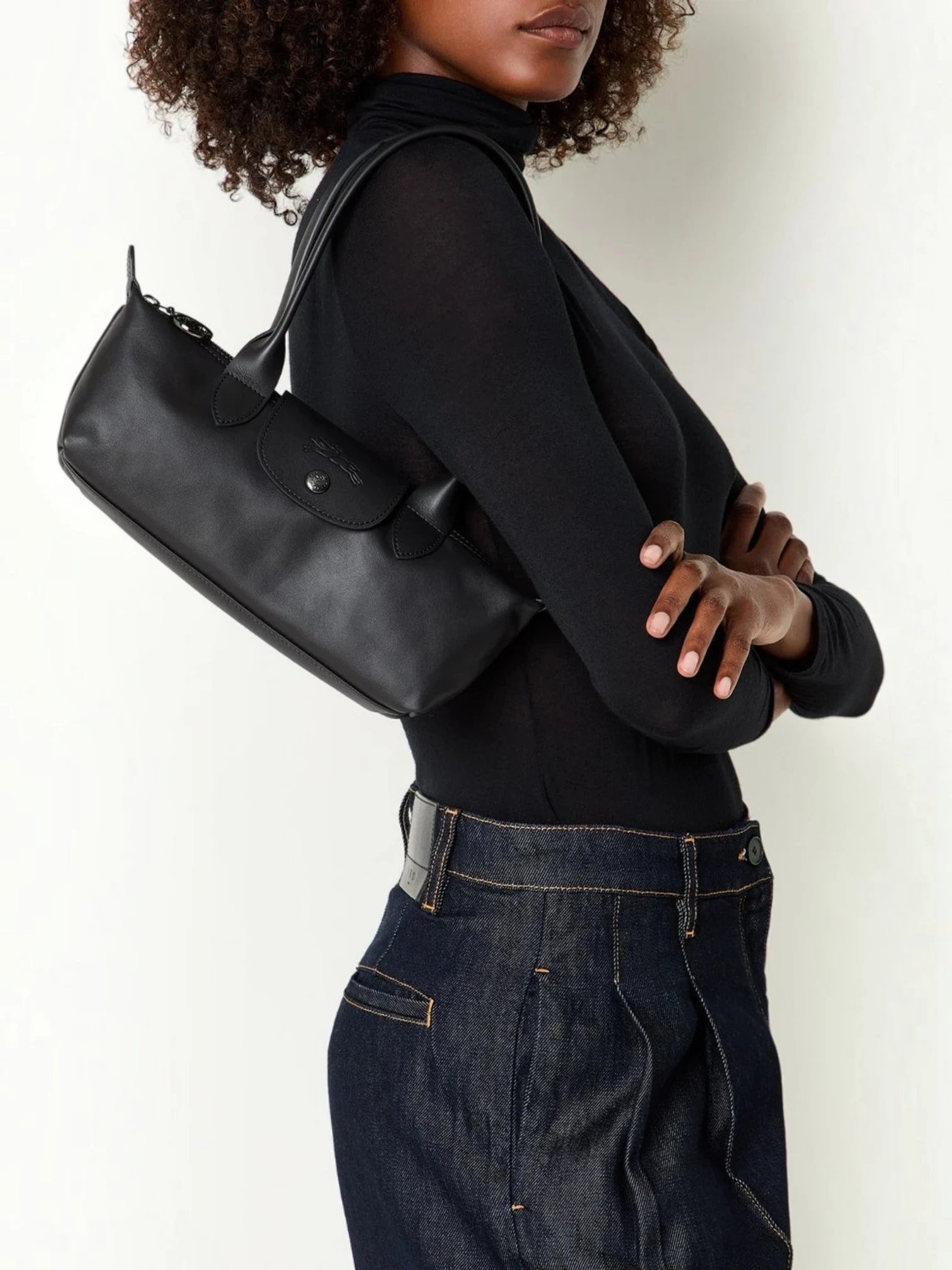 ⁦Longchamp
Medium Le Pliage Xtra Shoulder Bag in Leather black , size 26*11⁩ - الصورة ⁦8⁩