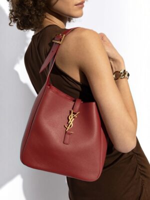 SAINT LAURENT LE5 A7 LEATHER HOBO BAG + Brand Box , size 22*22
