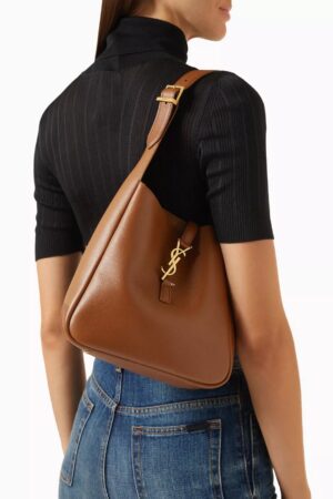 SAINT LAURENT LE5 A7 LEATHER HOBO BAG + Brand Box , size 22*22