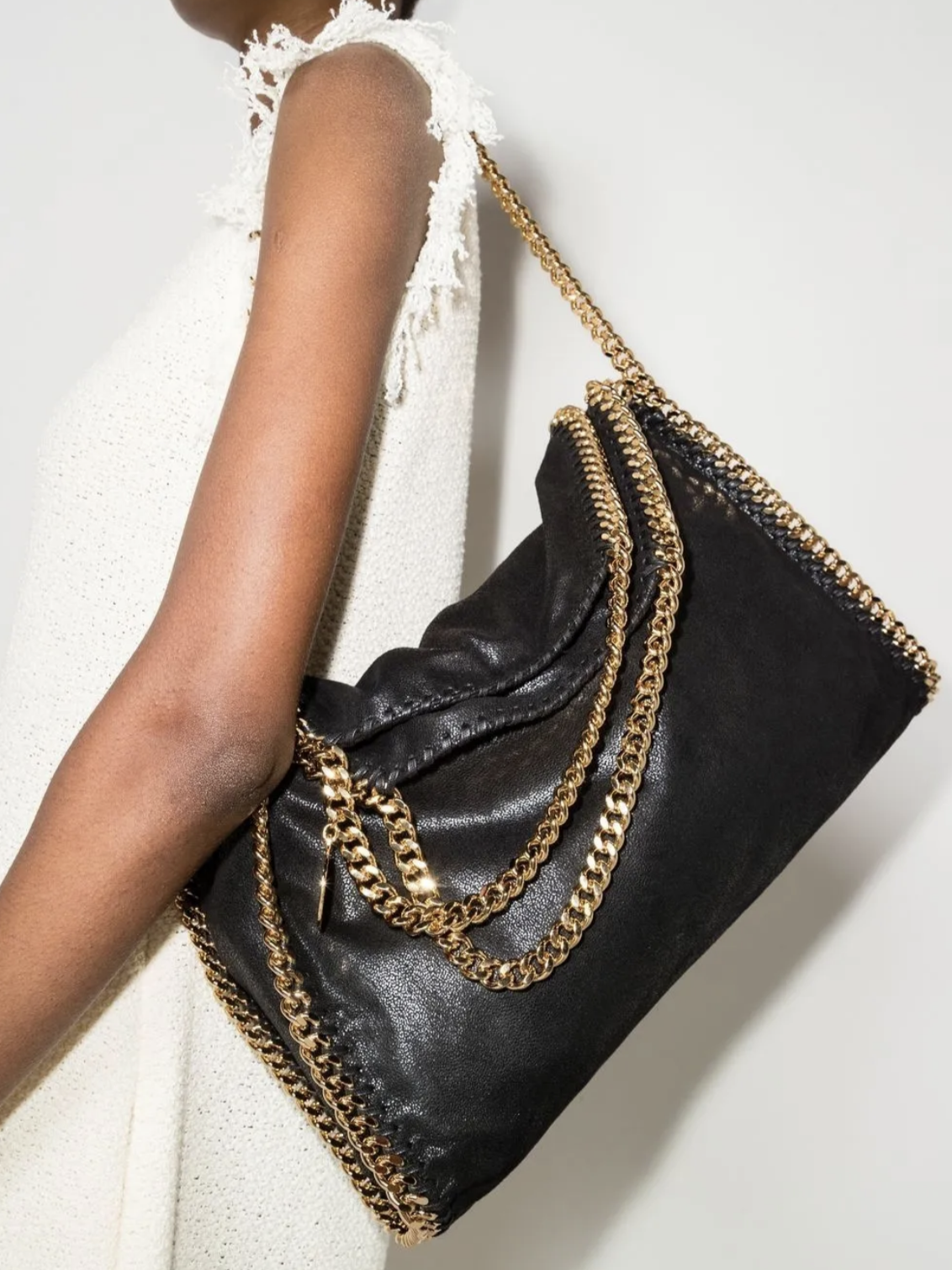 ⁦Stella McCartne Black Falabella Fold Over Tote Bag size 38*35⁩ - الصورة ⁦6⁩