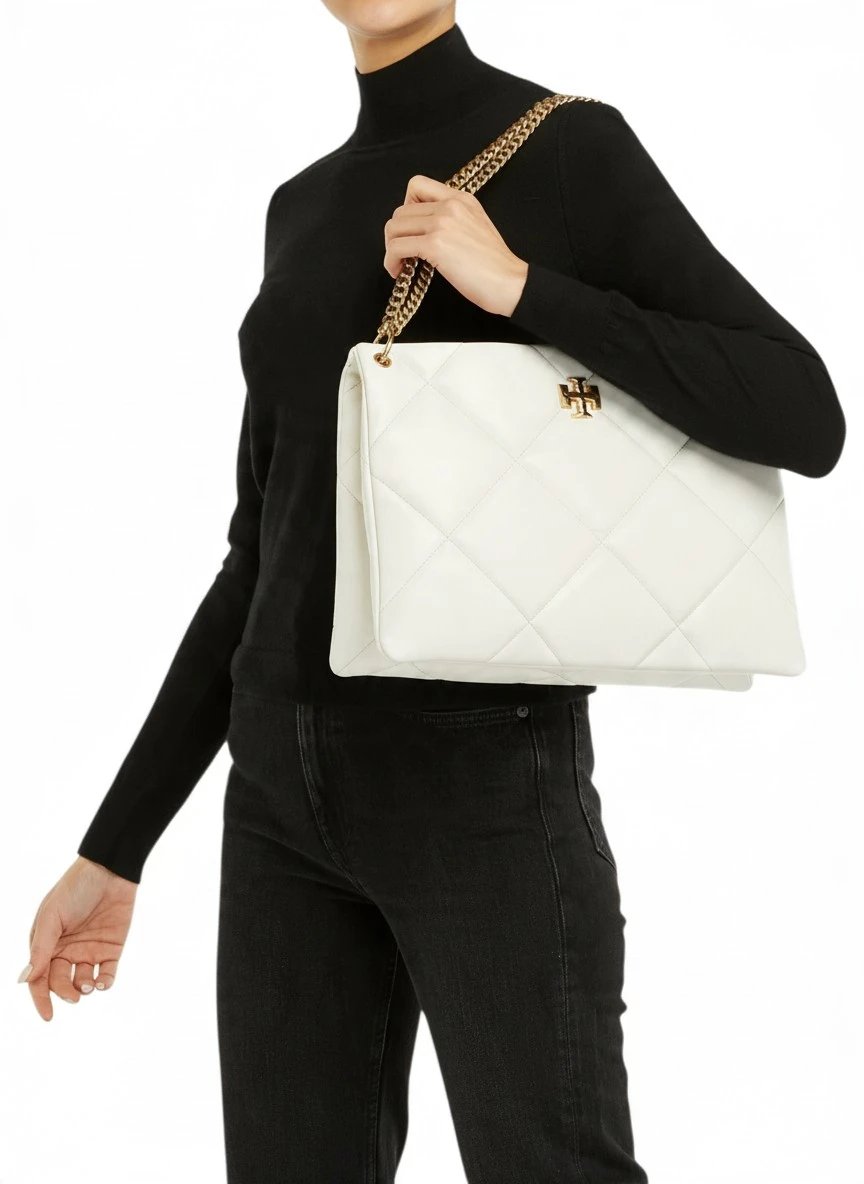 ⁦Tory Burch
Kira white  Leather Hobo , size 37*25⁩ - الصورة ⁦4⁩