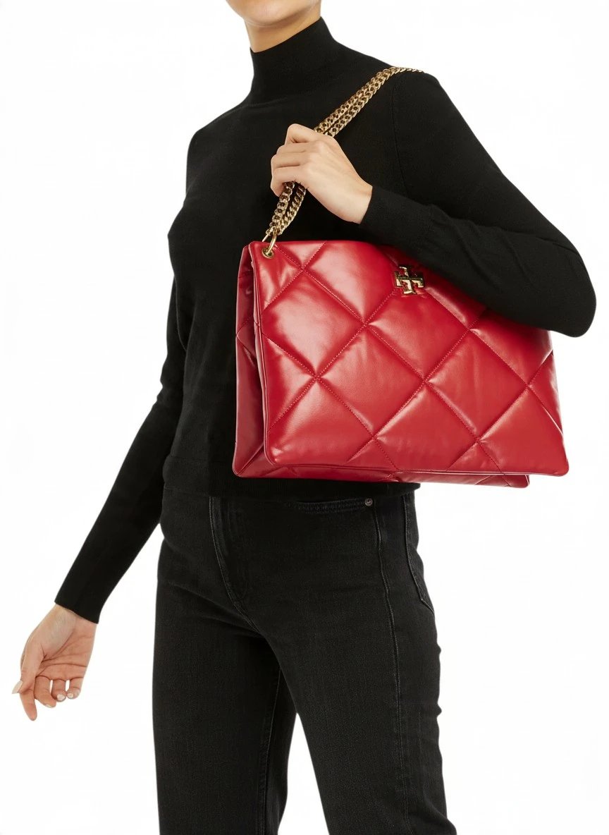 ⁦Tory Burch
Kira red  Leather Hobo , size 37*25⁩ - الصورة ⁦4⁩